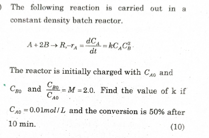 Solved The following reaction is carried out in a constant | Chegg.com