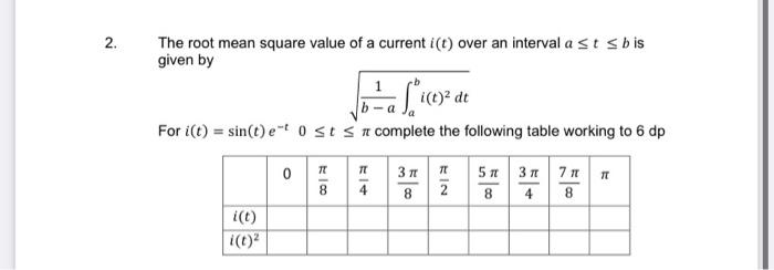 Solved 2. The root mean square value of a current i(t) over | Chegg.com