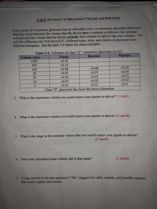 Solved LAR 3 ACCURACY IN MEASURING VOLUME AND PIPETTING