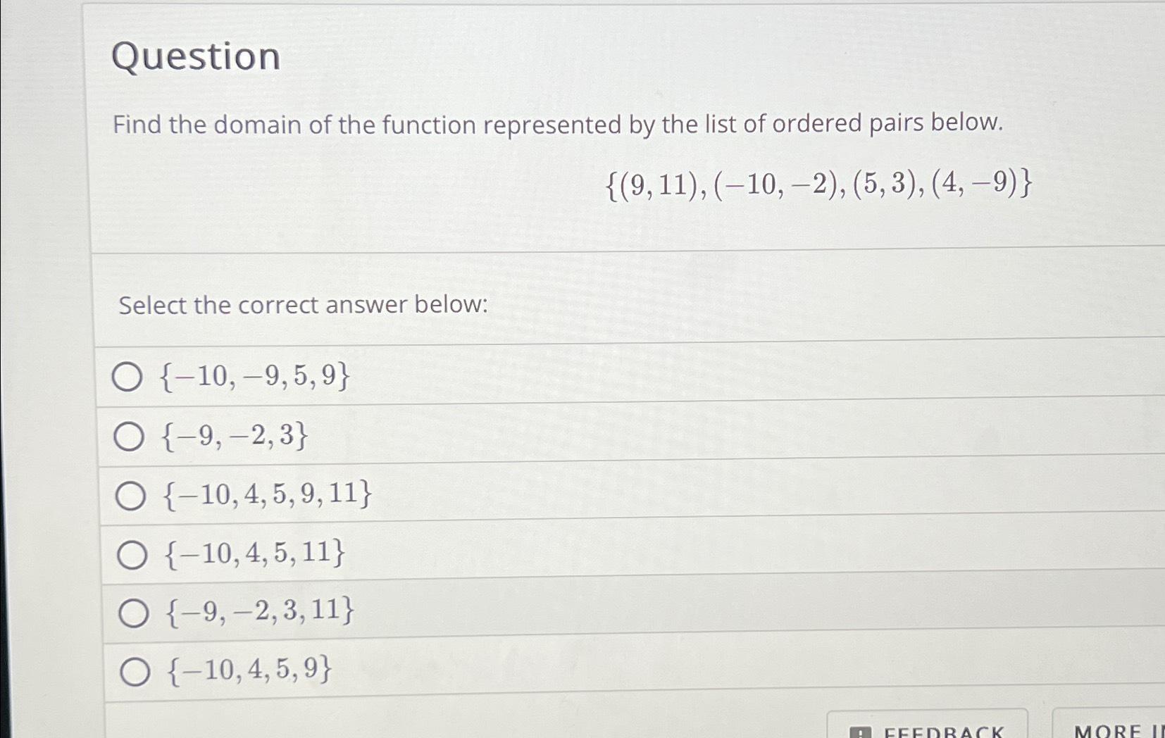 Solved QuestionFind the domain of the function represented | Chegg.com