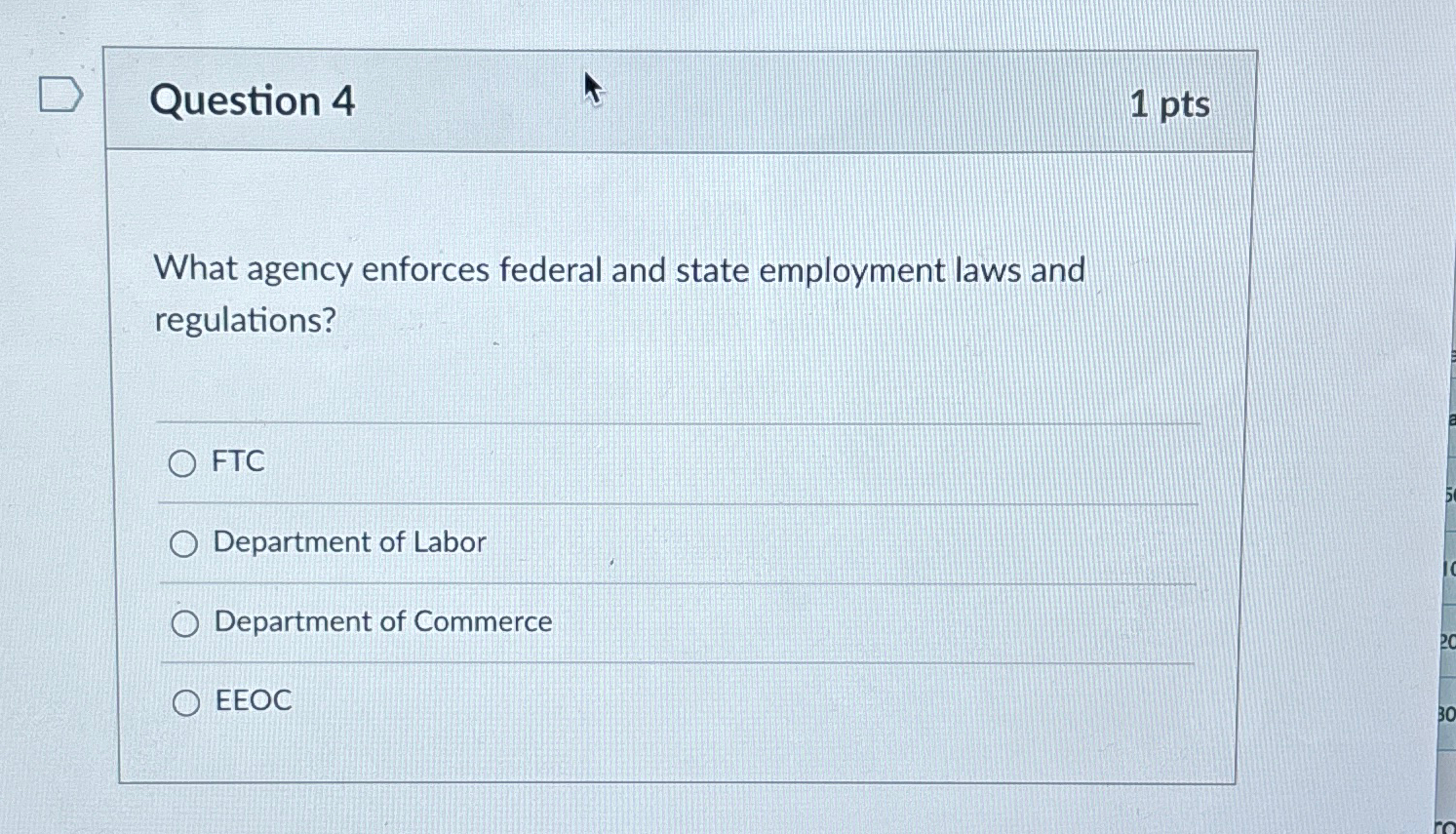 Solved Question 41ptsWhat agency enforces federal and state