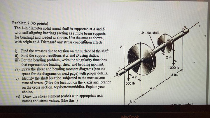 Solved 1-in-dia, shaft 2 in. Problem 2 (45 points) The 1-in | Chegg.com