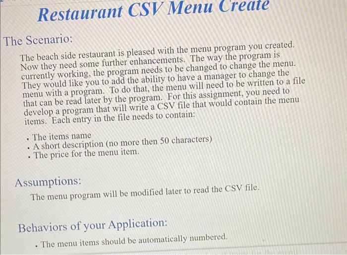 Solved The Scenario: The beach side restaurant is pleased | Chegg.com