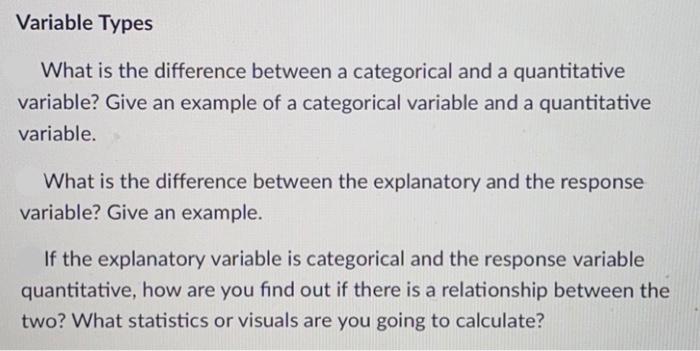 Solved Variable Types What Is The Difference Between A Chegg Com