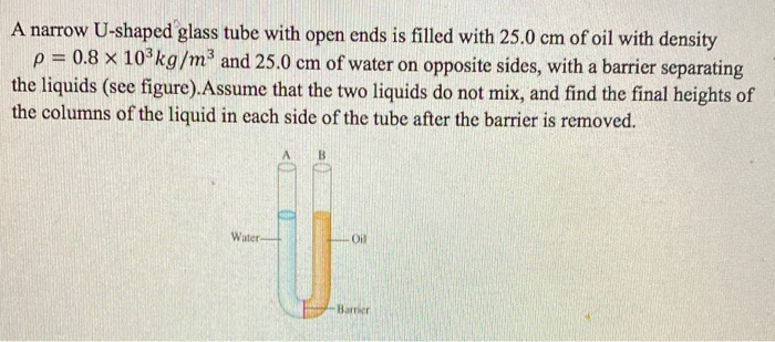 Solved A narrow U-shaped glass tube with open ends is filled | Chegg.com