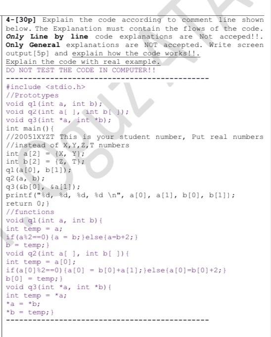 Solved 4-(30p) Explain the code according to comment line | Chegg.com