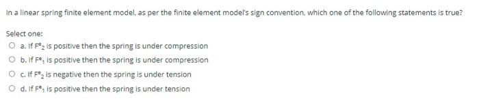 Solved in a linear spring finite element model, as per the | Chegg.com