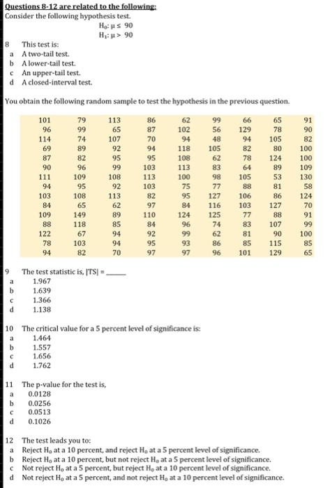 Solved Questions 8 12 Are Related To The Following Consider