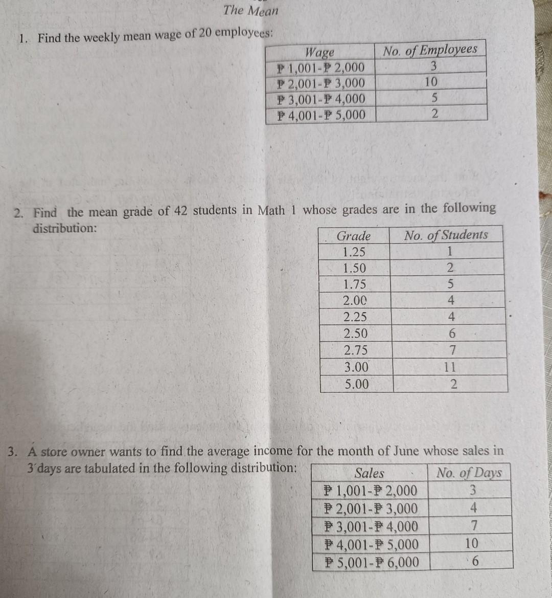 Solved The Mean 1. Find the weekly mean wage of 20 | Chegg.com