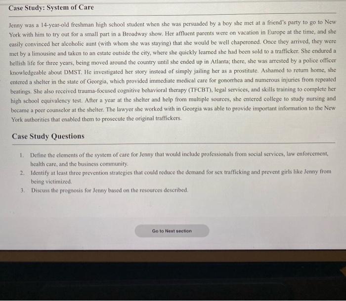 Solved Case Study: System of Care Jenny was a 14-year-old | Chegg.com