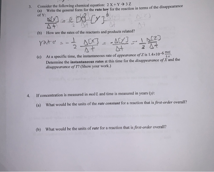 Solved 3. Consider the following chemical equation: 2 X + Y | Chegg.com