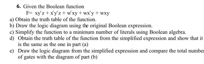 Solved 6. Given the Boolean function | Chegg.com
