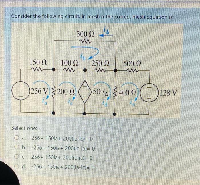 Solved Consider the following circuit in mesh a the correct | Chegg.com
