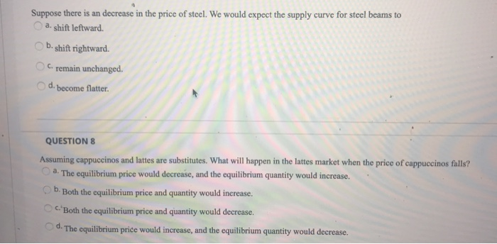 Solved Suppose there is an decrease in the price of steel. | Chegg.com