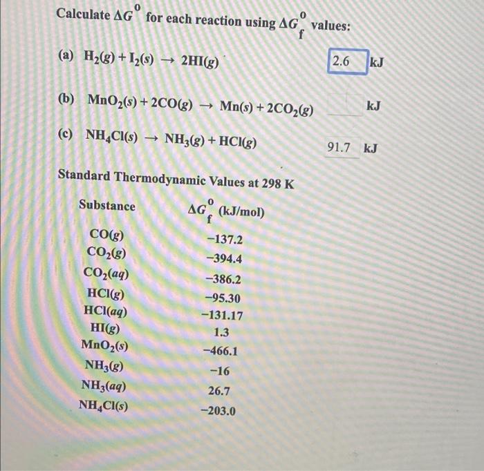 Solved Calculate agº for each reaction using AG values: f | Chegg.com
