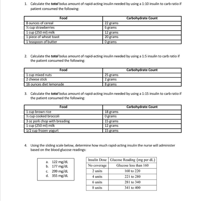 1 Calculate The Total Bolus Amount Of Rapid Acting Chegg Com