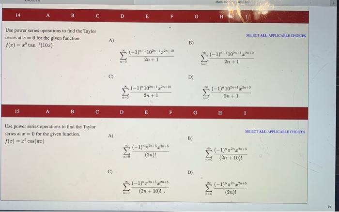 Solved 8 A B с D E F G H 1 SELECT ALL APPLICABLE CHOICES 1 1 | Chegg.com