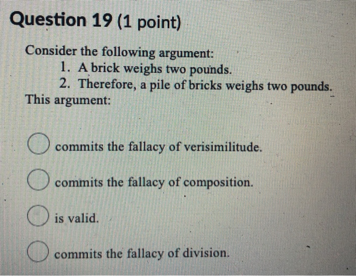 Solved Question 19 (1 point) Consider the following | Chegg.com