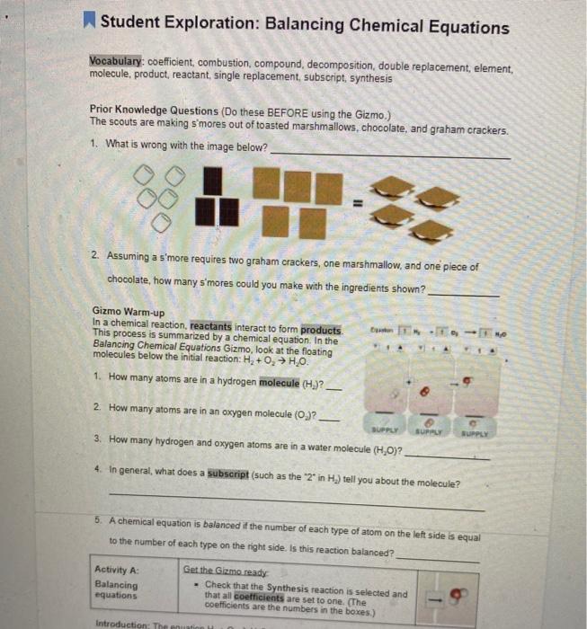 Student Exploration Balancing Chemical Equations Chegg Com