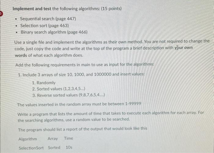 Solved Implement and test the following algorithms: (15 | Chegg.com