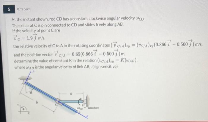 Solved At the instant shown, rod CD has a constant clockwise | Chegg.com