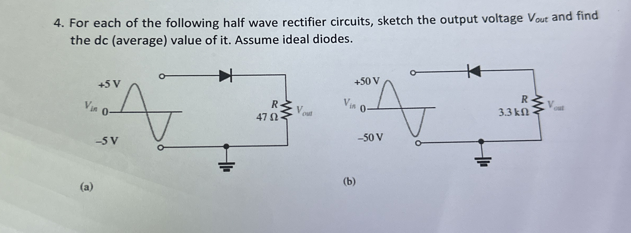 Solved For each of the following half wave rectifier | Chegg.com