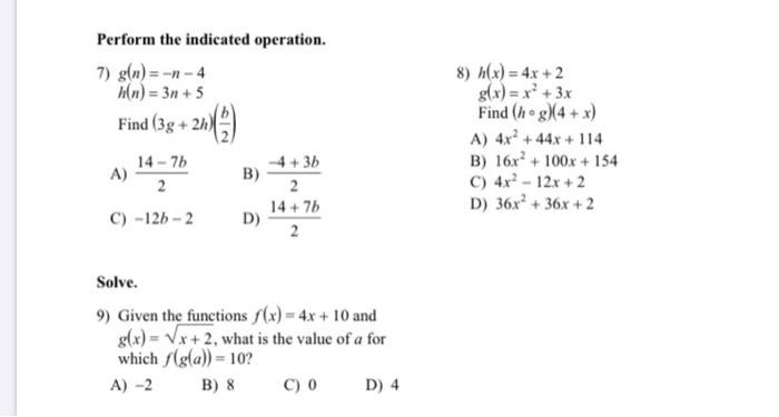 Solved Perform The Indicated Operation 7 G N 4 H N Chegg Com