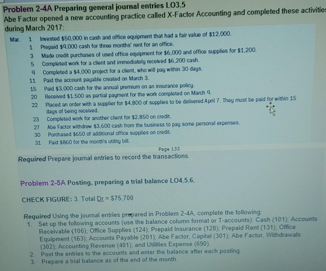 Solved Problem 2-4A Preparing general journal entries LO3,5 