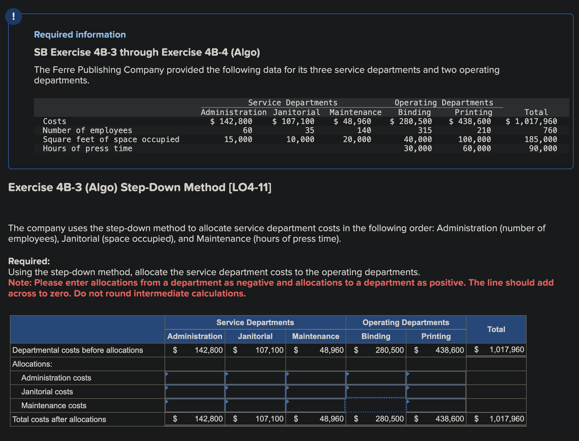 Solved Exercise 4B-3 (Algo) ﻿Step-Down Method [LO4-11]The | Chegg.com
