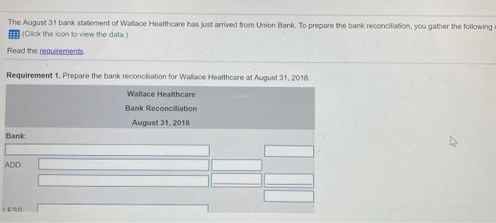 Solved The August 31 Bank Statement Of Wallace Healthcare | Chegg.com