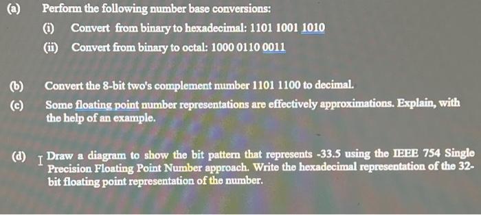 Solved (a) Perform The Following Number Base Conversions: | Chegg.com