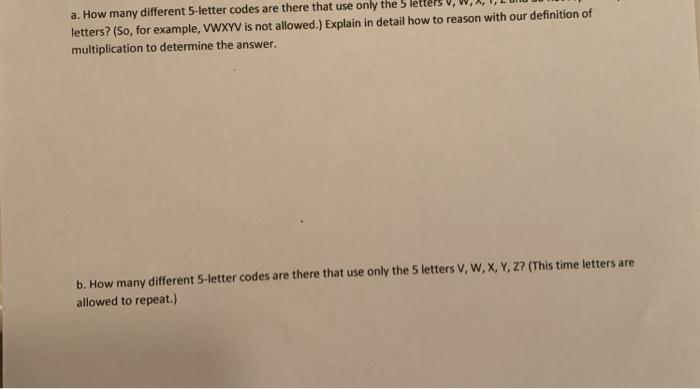 Solved a. How many different 5-letter codes are there that | Chegg.com