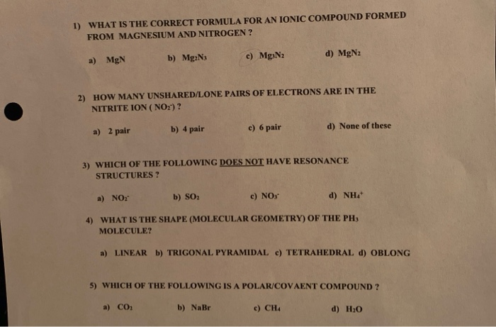 Solved 1) WHAT IS THE CORRECT FORMULA FOR AN IONIC COMPOUND | Chegg.com