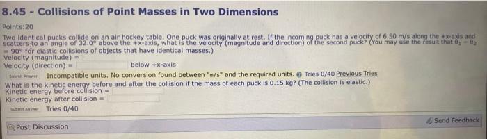 Solved 8.45 - Collisions of Point Masses in Two Dimensions | Chegg.com