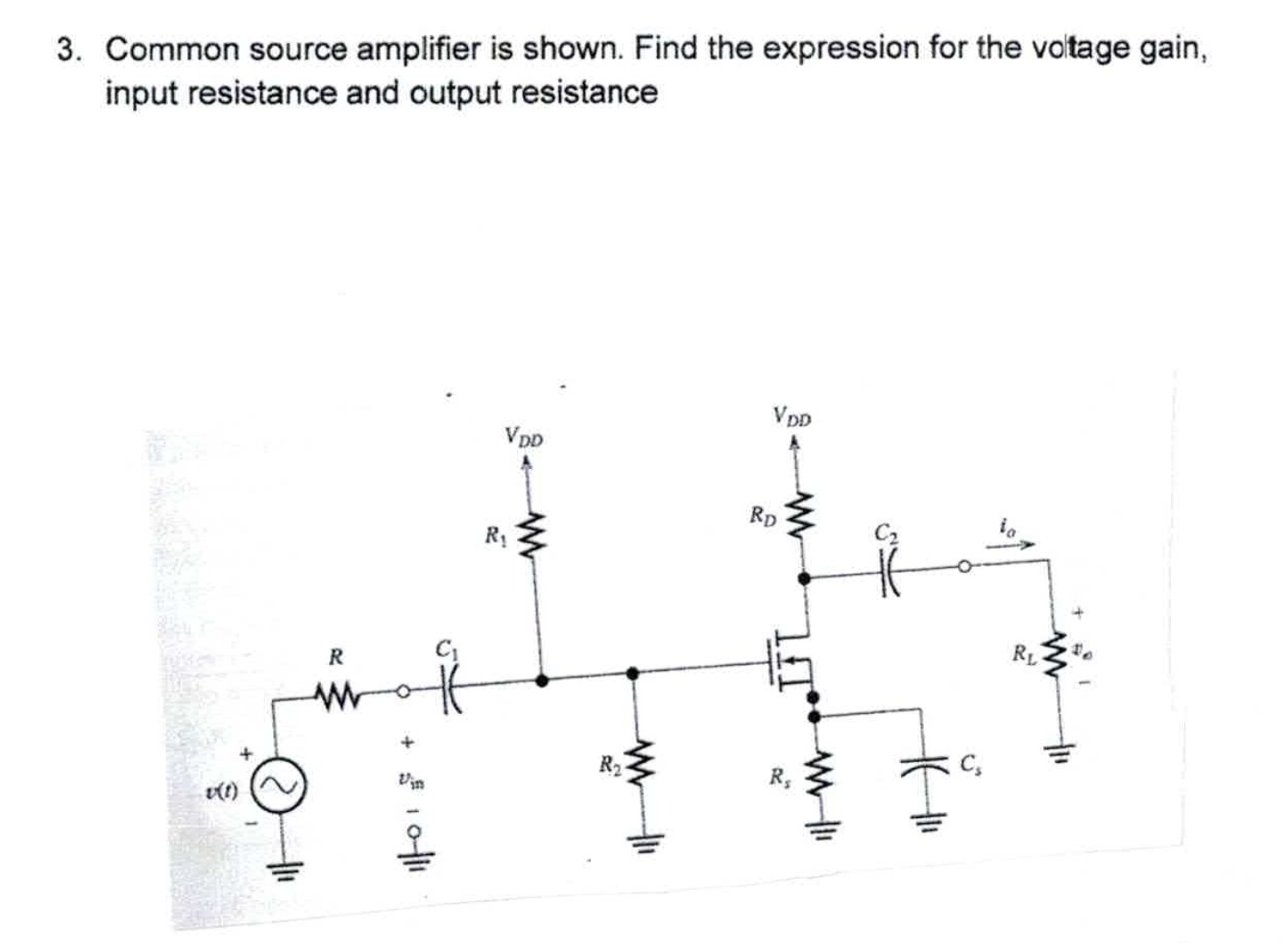 Solved Common source amplifier is shown. Find the expression | Chegg.com