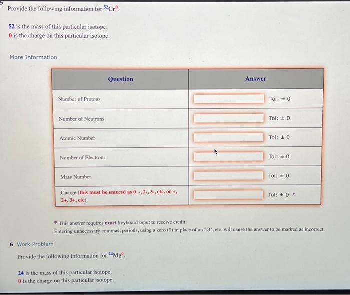 Solved Provide the following information for 52Cr0. 52 is | Chegg.com