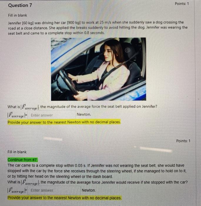 Solved Question 7 Points 1 Fill In Blank Jennifer 60 Kg Chegg Com
