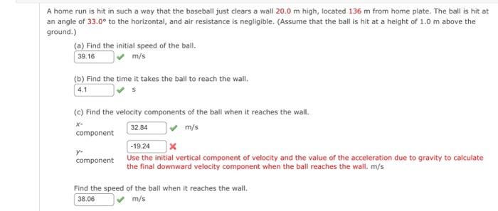 Solved A home run is hit in such a way that the baseball | Chegg.com