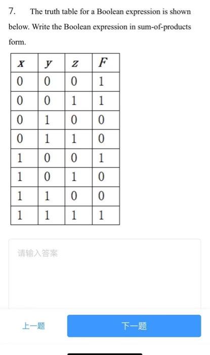 Solved 7. The truth table for a Boolean expression is shown | Chegg.com