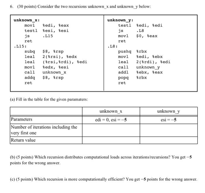 Solved 6. ( 30 points) Consider the two recursions unknown_x | Chegg.com