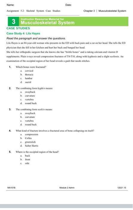 assignment 5.2 skeletal system case studies