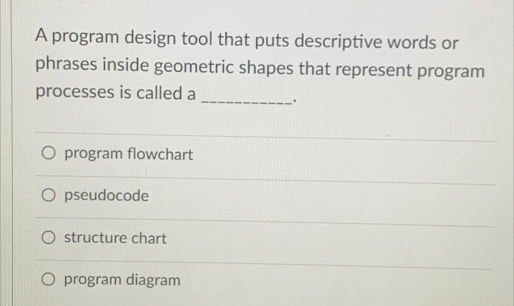 Solved A program design tool that puts descriptive words or