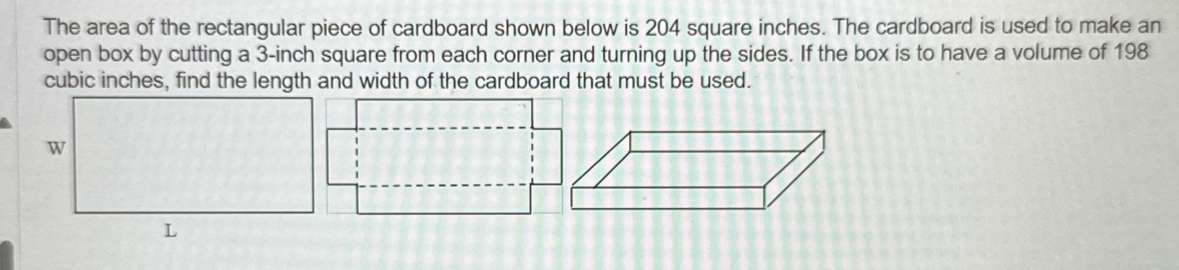 Solved The area of the rectangular piece of cardboard shown | Chegg.com
