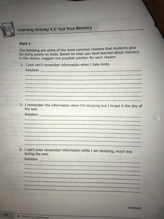 Test Memory Homework Solved Learning Activity 4.5: Test Your Memory Part 1 The | Chegg.com