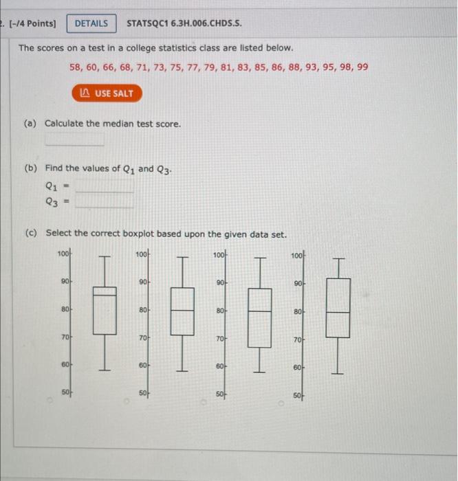 Solved The scores on a test in a college statistics class | Chegg.com