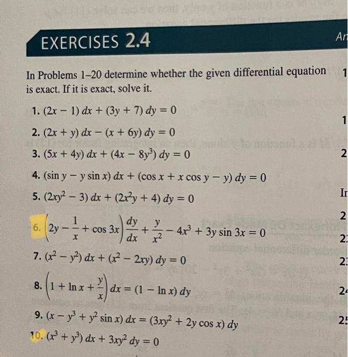 Solved An EXERCISES 2.4 1 In Problems 1-20 determine whether | Chegg.com