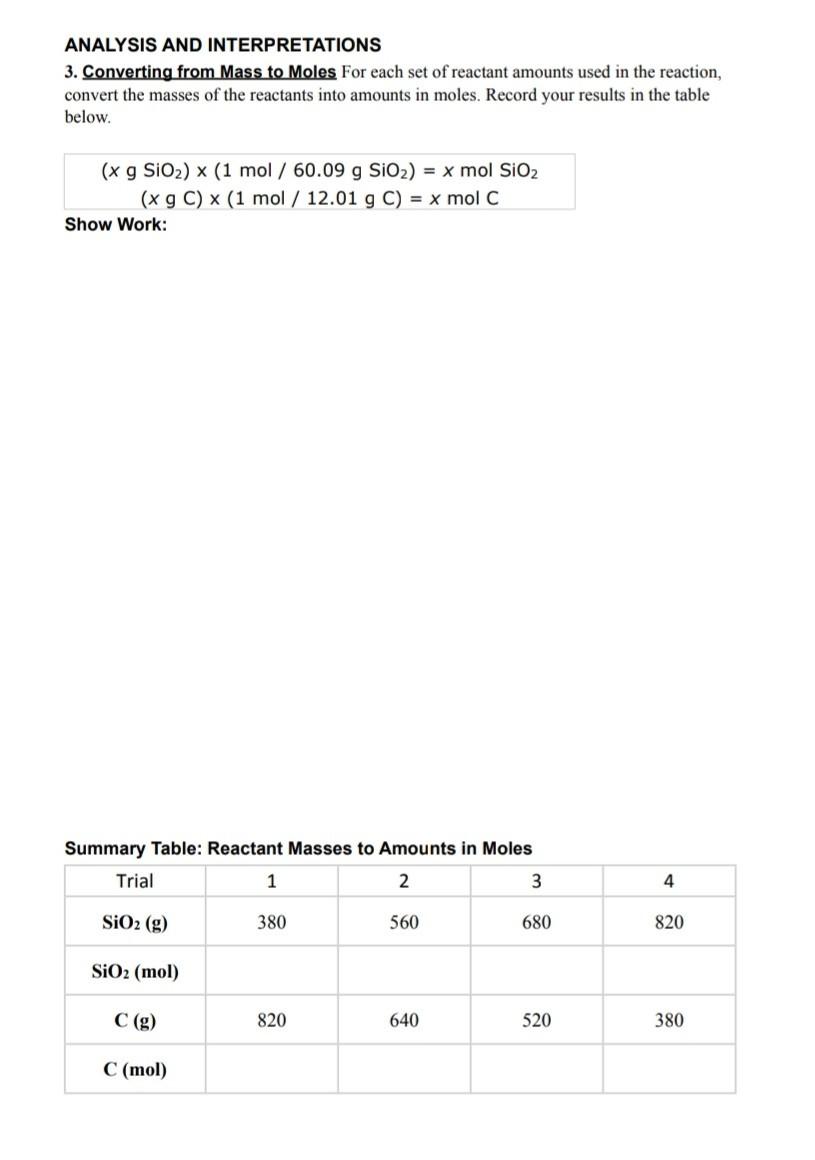Solved Virtual Lab Determining the Limiting Reactant PROBLEM