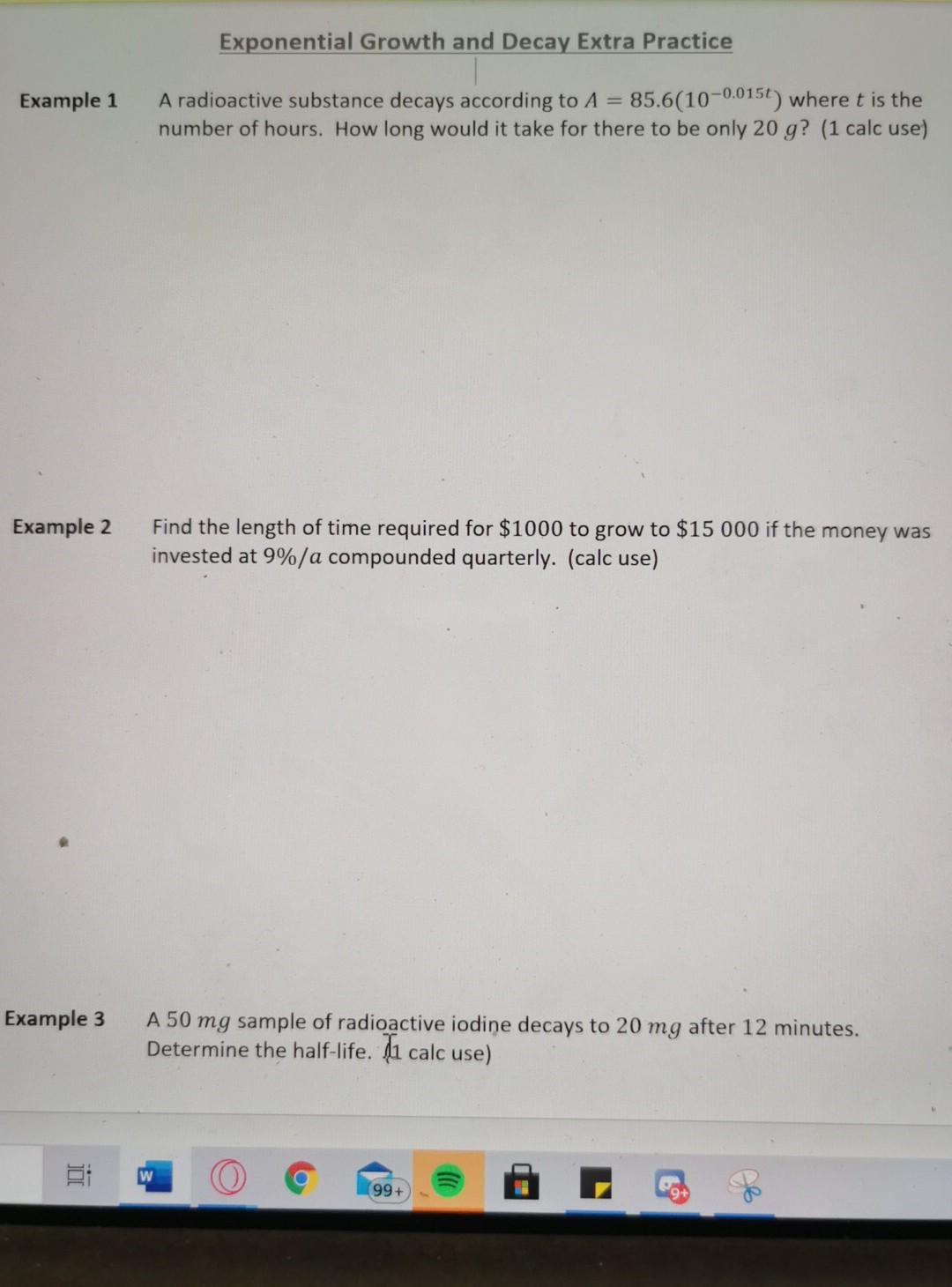 Solved Exponential Growth and Decay Extra Practice Example 1 | Chegg.com