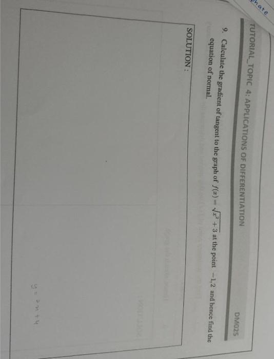 how do you calculate the gradient of the tangent to a graph