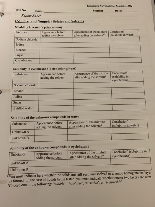 Experiment 9 Procrties Of Solutions Ii Roll No Chegg 